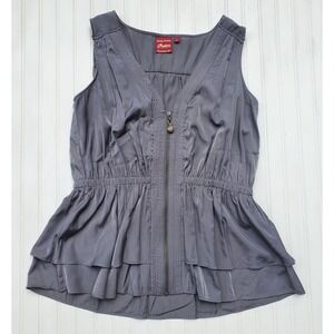 Indian Motorcycle Womens Sleeveless Zip Peplum Top Gray XL Tiered Biker Tank